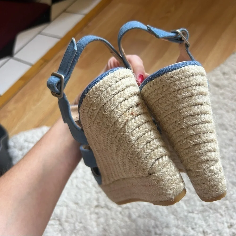 Kanna: Sky Blue Suede Espadrille Ankle Buckle Wedges NWOT Size 39